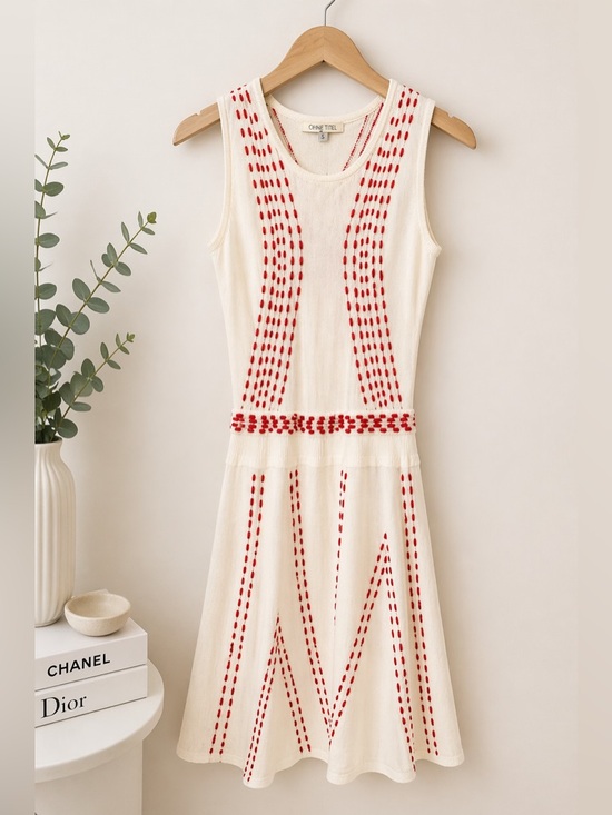 Ohne Titel Dresses & Skirts - Ohne Titel Ivory Knit Dress with Red Stitch
